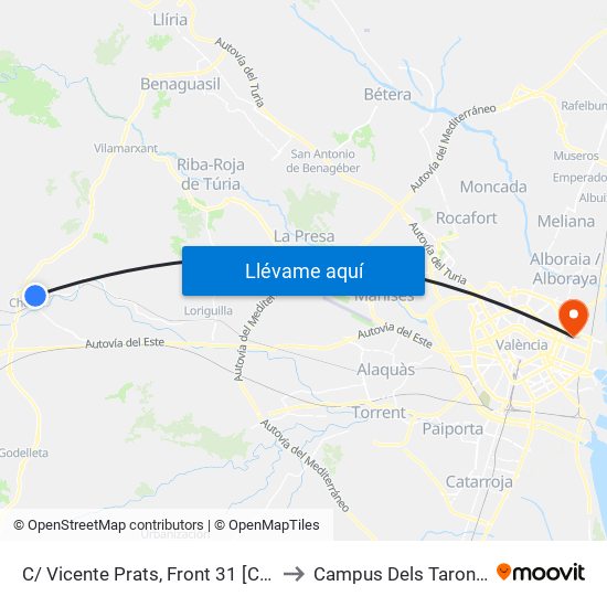 C/ Vicente Prats, Front 31 [Cheste] to Campus Dels Tarongers map