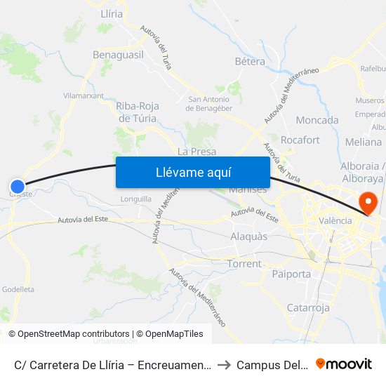 C/ Carretera De Llíria – Encreuament Clara Campoamor [Cheste] to Campus Dels Tarongers map
