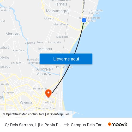C/ Dels Serrans, 1 [La Pobla De Farnals] to Campus Dels Tarongers map