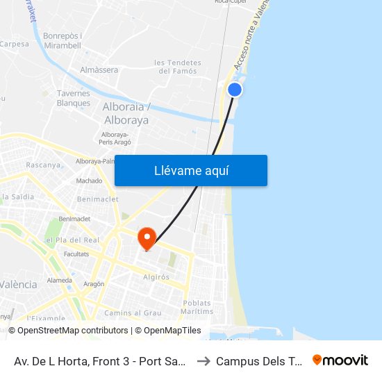 Av. De L Horta, Front 3 - Port Saplaya [Alboraia] to Campus Dels Tarongers map