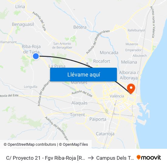 C/ Proyecto 21 - Fgv Riba-Roja [Riba-Roja De Túria] to Campus Dels Tarongers map