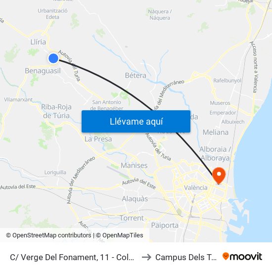 C/ Verge Del Fonament, 11 - Colegio [Benissanó] to Campus Dels Tarongers map