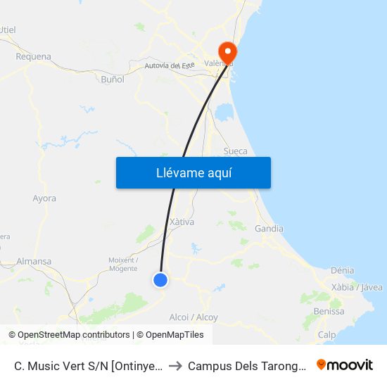 C. Music Vert S/N [Ontinyent] to Campus Dels Tarongers map
