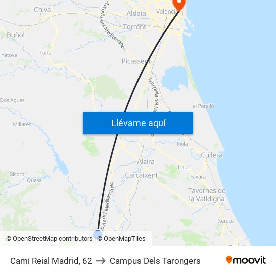 Camí Reial Madrid, 62 to Campus Dels Tarongers map
