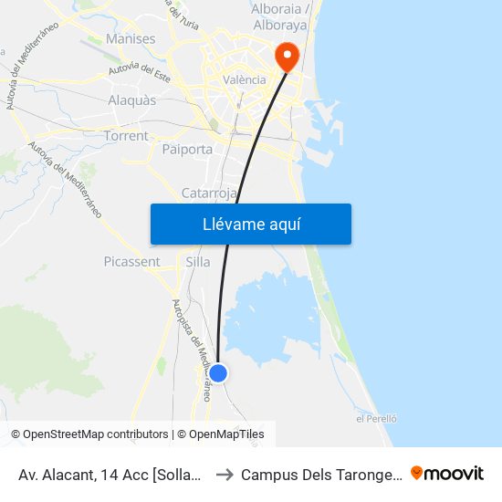 Av. Alacant, 14 Acc [Sollana] to Campus Dels Tarongers map
