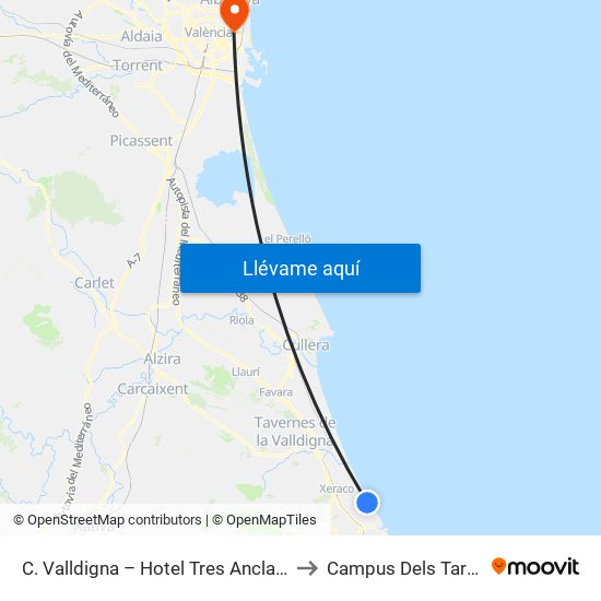 C. Valldigna – Hotel Tres Anclas [Gandia] to Campus Dels Tarongers map