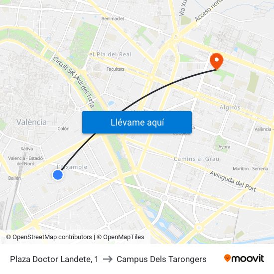Plaza Doctor Landete, 1 to Campus Dels Tarongers map
