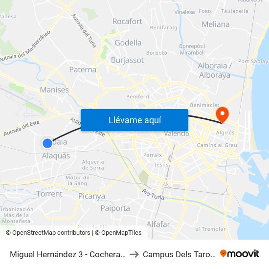 Miguel Hernández 3 - Cochera [Aldaia] to Campus Dels Tarongers map