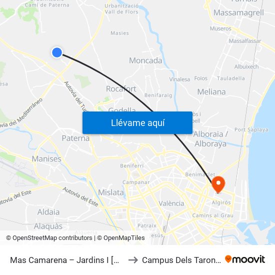 Mas Camarena – Jardins I [Bétera] to Campus Dels Tarongers map