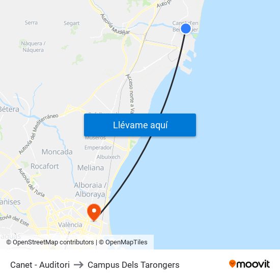 Canet - Auditori to Campus Dels Tarongers map