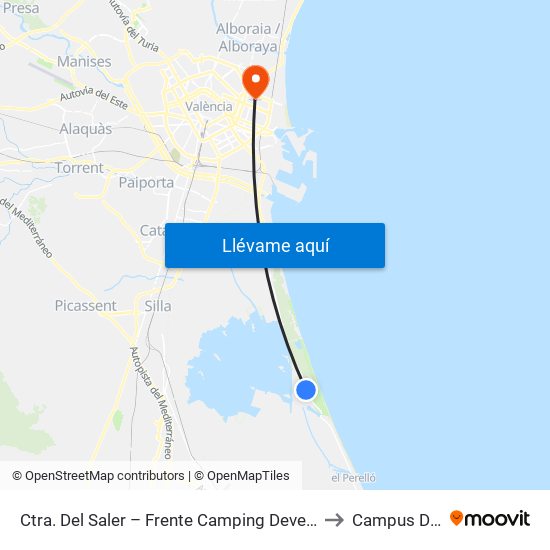 Ctra. Del Saler – Frente Camping Devesa Garden, Front (El Perellonet) [València] to Campus Dels Tarongers map