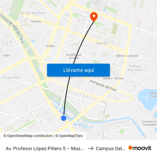 Av. Profesor López Piñero 5 – Museu De Les Ciències [València] to Campus Dels Tarongers map