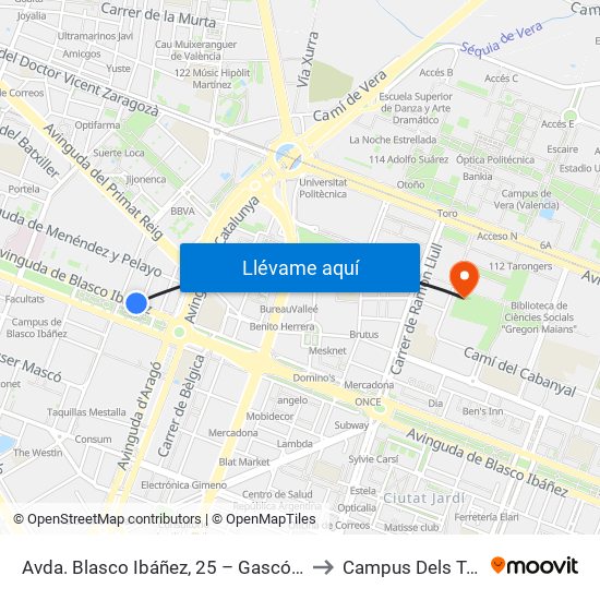 Avda. Blasco Ibáñez, 25 – Gascó Oliag [València] to Campus Dels Tarongers map