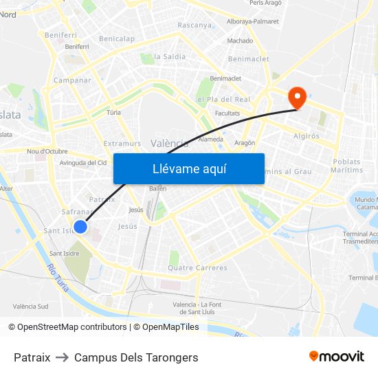 Patraix to Campus Dels Tarongers map