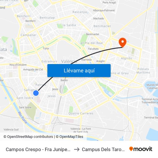 Campos Crespo - Fra Juníper Serra to Campus Dels Tarongers map