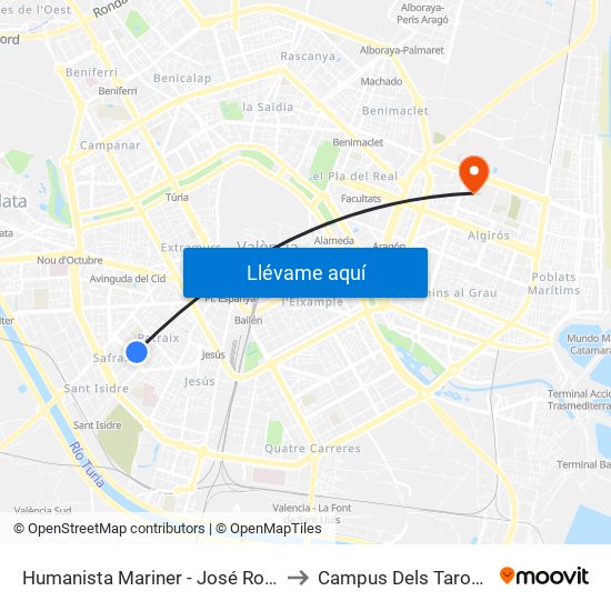 Humanista Mariner - José Roca Coll to Campus Dels Tarongers map