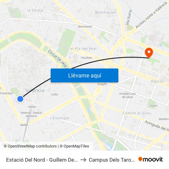 Estació Del Nord - Guillem De Castro to Campus Dels Tarongers map