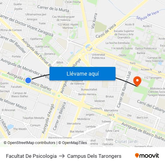 Facultat De Psicologia to Campus Dels Tarongers map