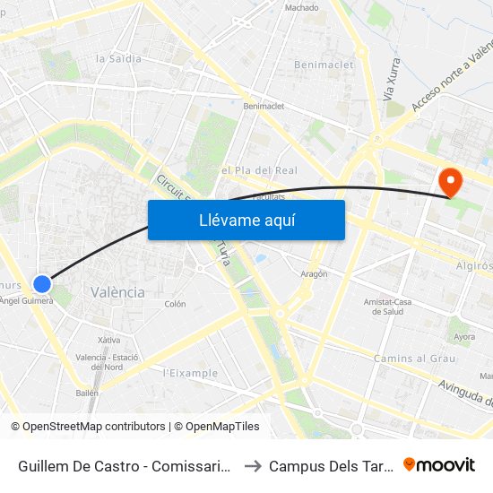 Guillem De Castro - Comissaria De Policia to Campus Dels Tarongers map