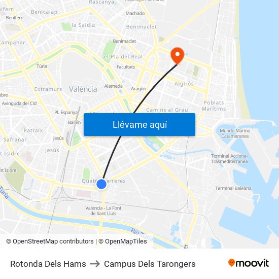 Rotonda Dels Hams to Campus Dels Tarongers map