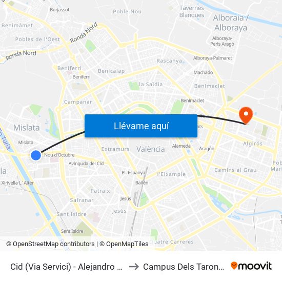 Cid (Via Servici) - Alejandro Volta to Campus Dels Tarongers map