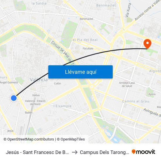 Jesús - Sant Francesc De Borja to Campus Dels Tarongers map