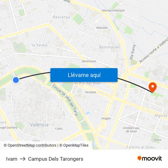 Ivam to Campus Dels Tarongers map