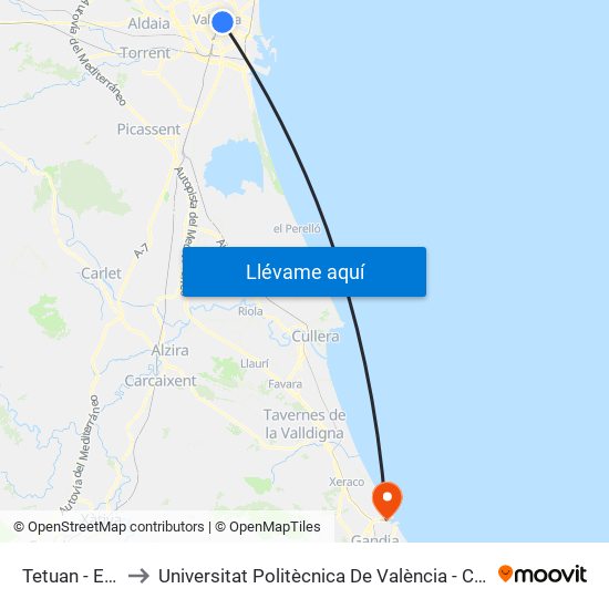 Tetuan - Exterior to Universitat Politècnica De València - Campus De Gandia map