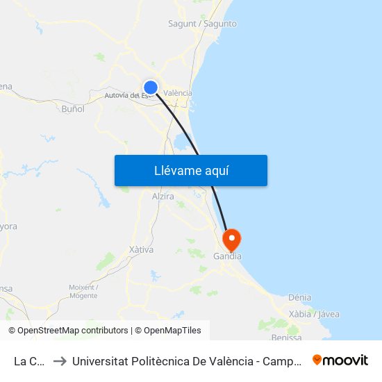 La Cova to Universitat Politècnica De València - Campus De Gandia map