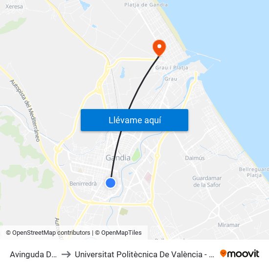 Avinguda Del Raval to Universitat Politècnica De València - Campus De Gandia map