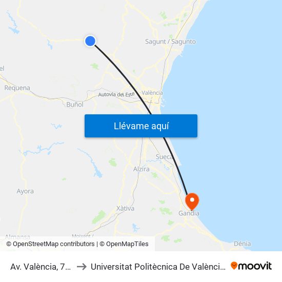 Av. València, 73 [Casinos] to Universitat Politècnica De València - Campus De Gandia map