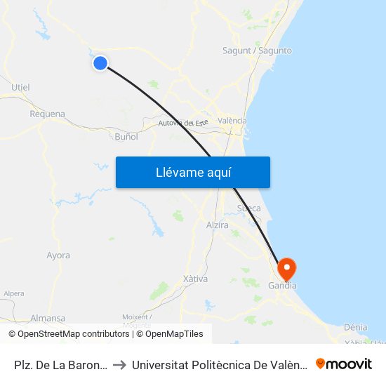 Plz. De La Baronia, 1 [Chulilla] to Universitat Politècnica De València - Campus De Gandia map