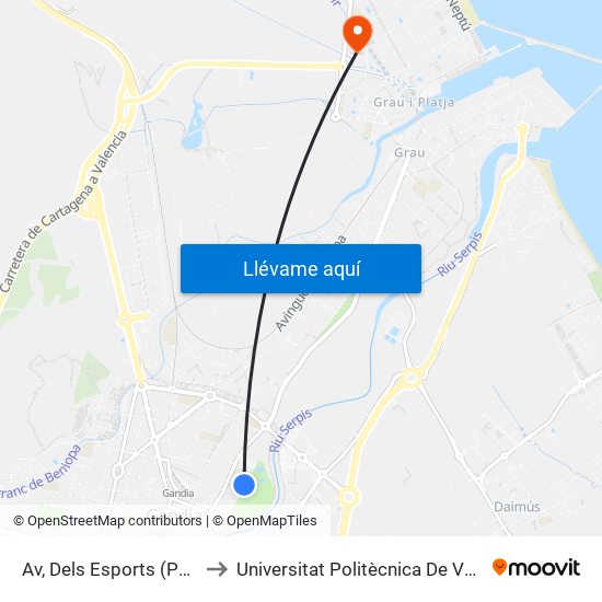 Av, Dels Esports (Poliesportiu) [Gandia] to Universitat Politècnica De València - Campus De Gandia map