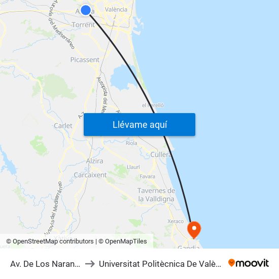 Av. De Los Naranjos, 12 [Aldaia] to Universitat Politècnica De València - Campus De Gandia map