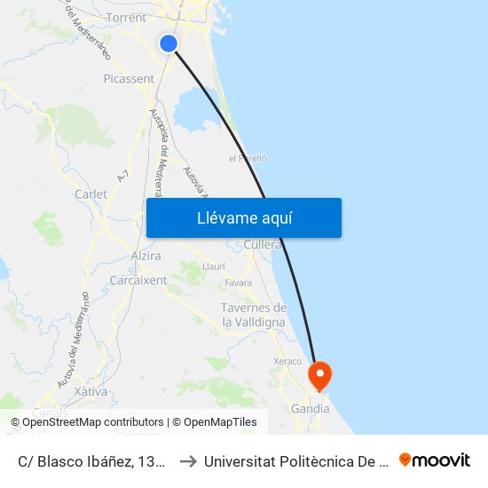 C/ Blasco Ibáñez, 131 (Citroen) [Massanassa] to Universitat Politècnica De València - Campus De Gandia map