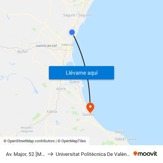 Av. Major, 52 [Massamagrell] to Universitat Politècnica De València - Campus De Gandia map