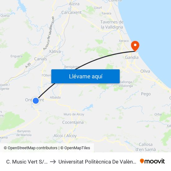 C. Music Vert S/N [Ontinyent] to Universitat Politècnica De València - Campus De Gandia map
