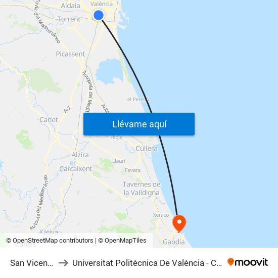 San Vicente  267 to Universitat Politècnica De València - Campus De Gandia map