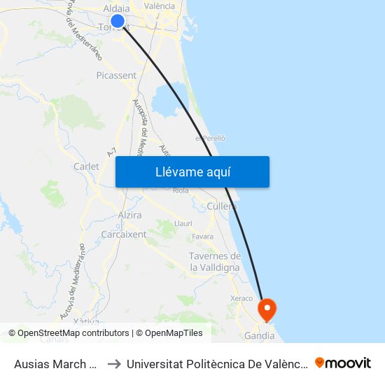 Ausias March 49 [Alaquàs] to Universitat Politècnica De València - Campus De Gandia map