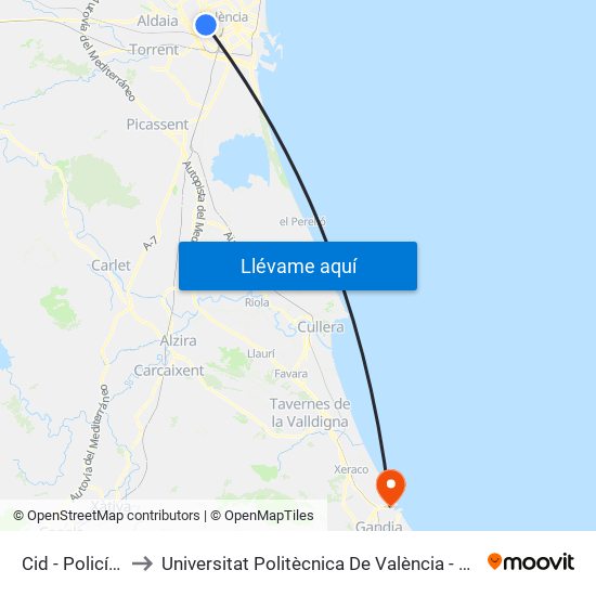 Cid - Policía Local to Universitat Politècnica De València - Campus De Gandia map