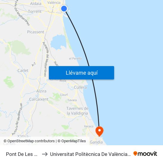 Pont De Les Drassanes to Universitat Politècnica De València - Campus De Gandia map