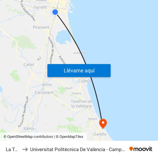La Torre to Universitat Politècnica De València - Campus De Gandia map