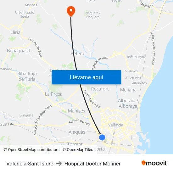 València-Sant Isidre to Hospital Doctor Moliner map