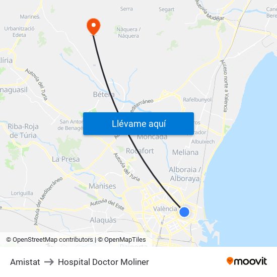 Amistat to Hospital Doctor Moliner map