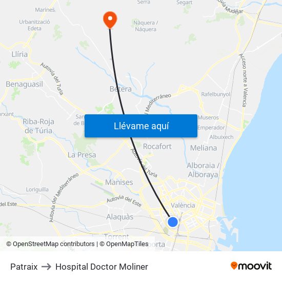 Patraix to Hospital Doctor Moliner map