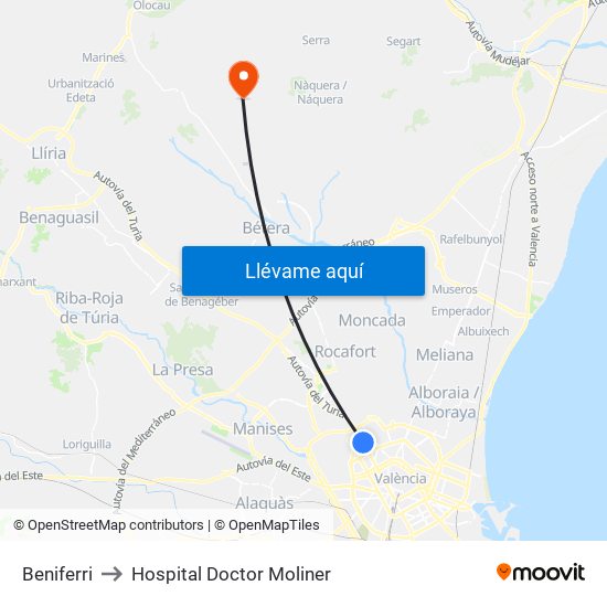 Beniferri to Hospital Doctor Moliner map