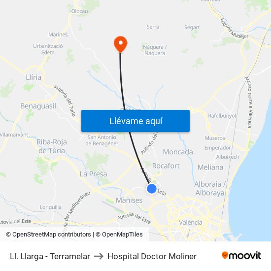 Ll. Llarga - Terramelar to Hospital Doctor Moliner map