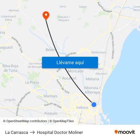 La Carrasca to Hospital Doctor Moliner map