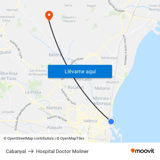 Cabanyal to Hospital Doctor Moliner map