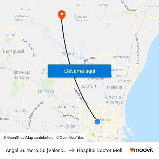 Angel Guimerá, 50 [València] to Hospital Doctor Moliner map